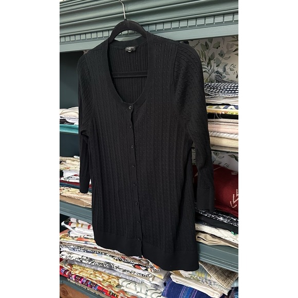 Talbots Black Cable Knit Button Front Cardigan Black size M - Picture 4 of 7